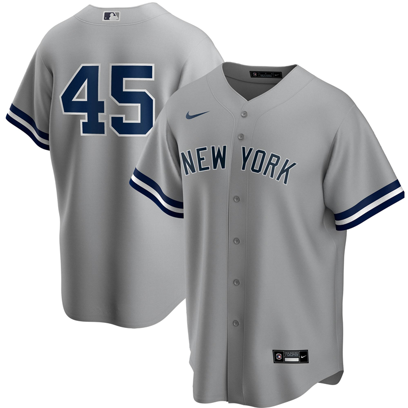 2020 MLB Men New York Yankees 45 Gerrit Cole Nike Gray Road 2020 Replica Player Jersey 1